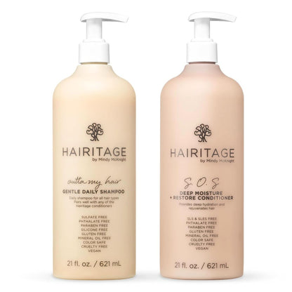 Hairitage Sanfte tägliche Feuchtigkeit Shampoo & Spülung Set – Spliss & Bond Stärkung für trockenes, geschädigtes Haar mit Jojobaöl – Anti-Frizz & Farbschutz – Kirsch- & Amberduft (21 oz. 2er-Pack)