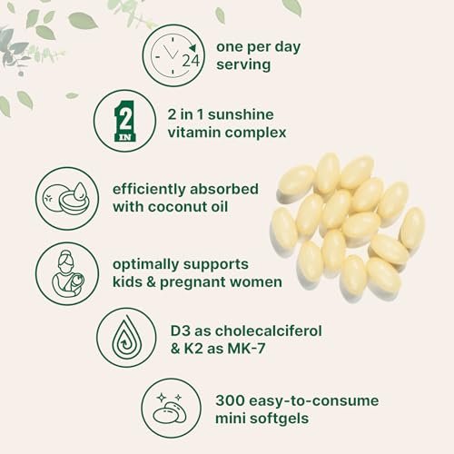 Micro Ingredients Vitamin D3 1.000 IE + K2 MK-7 25 mcg, 300 Softgels | Virgin Kokosöl | 2-in-1 Knochen-, Immun- & Herzunterstützung | Leicht zu schlucken, Nicht-GVO