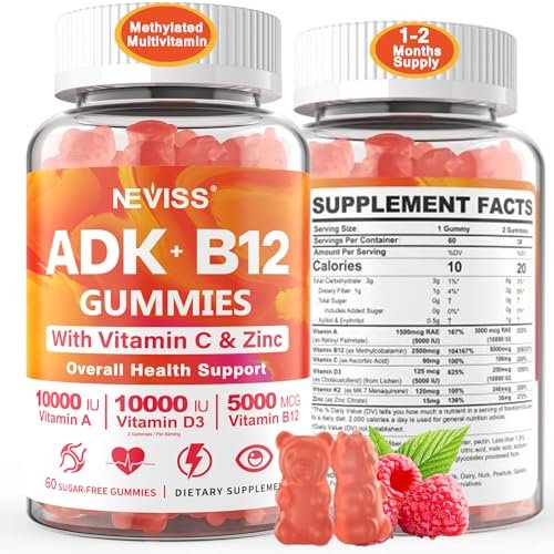 Methylierte Multivitamin Gummies für Frauen und Männer – Vitamin D3 5000IU, K2 (MK-7) 240mcg, B12 5000mcg, A, C, Zink – Zuckerfrei – 60 Stück