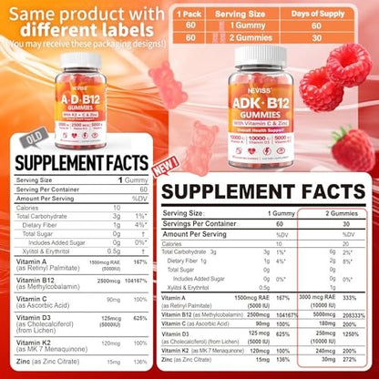 Methylierte Multivitamin Gummies für Frauen und Männer – Vitamin D3 5000IU, K2 (MK-7) 240mcg, B12 5000mcg, A, C, Zink – Zuckerfrei – 60 Stück