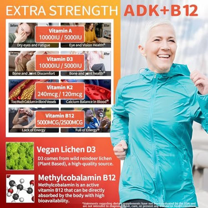 Methylierte Multivitamin Gummies für Frauen und Männer – Vitamin D3 5000IU, K2 (MK-7) 240mcg, B12 5000mcg, A, C, Zink – Zuckerfrei – 60 Stück