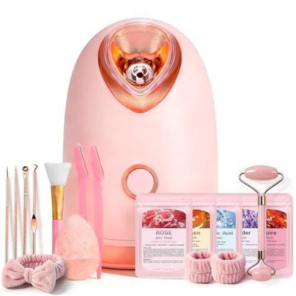 Pjordo Gesichts-Dampfbad-Spa-Set mit 17 Hautpflege-Werkzeugen, Nano-Ionen-Gesichtsdampfer für die Tiefenreinigung, öffnet Poren, Warmnebel-Luftbefeuchter für Home-Sauna-SPA, Geschenk für Frauen