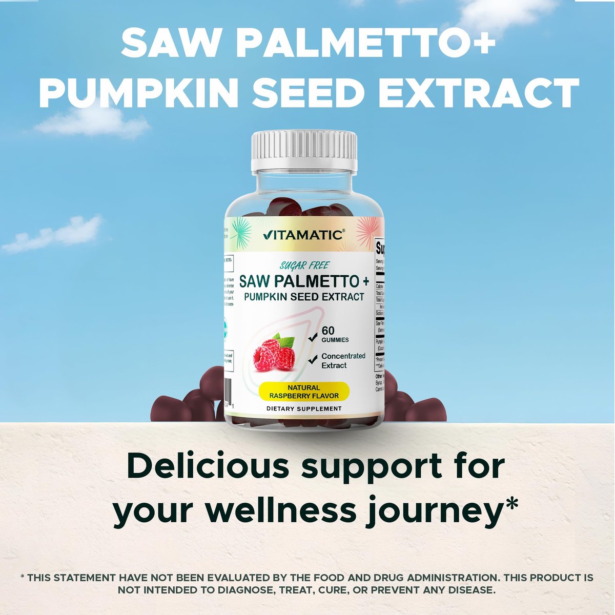 Vitamatic Saw Palmetto & Kürbiskern Gummibärchen – Zuckerfrei, pflanzlich, vegan – 60 Stück