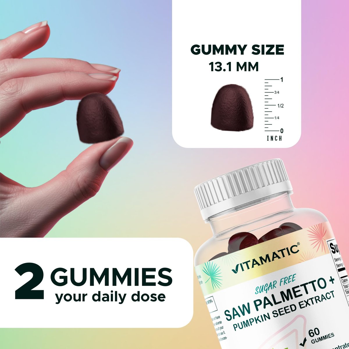 Vitamatic Saw Palmetto & Kürbiskern Gummibärchen – Zuckerfrei, pflanzlich, vegan – 60 Stück