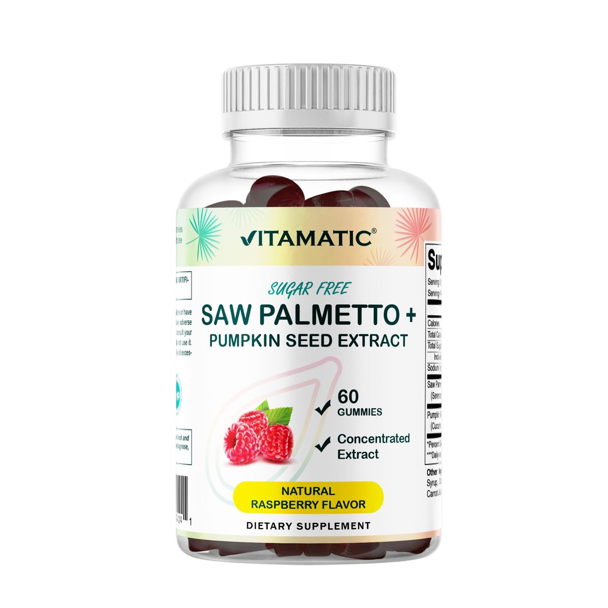 Vitamatic Saw Palmetto & Kürbiskern Gummibärchen – Zuckerfrei, pflanzlich, vegan – 60 Stück