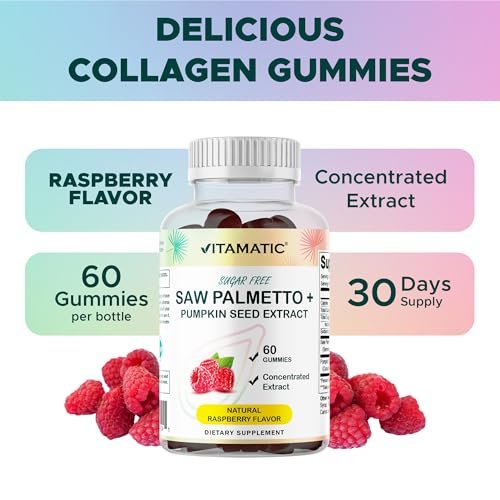 Vitamatic Saw Palmetto & Kürbiskern Gummibärchen – Zuckerfrei, pflanzlich, vegan – 60 Stück