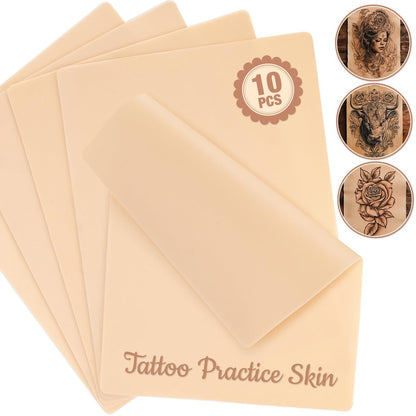 Sukh 10er-Pack Leere Tattoo-Übungshaut – 7,4 x 5,6 cm doppelseitige Silikon-Fake-Haut für Microblading-Augenbrauen, Anfänger und erfahrene Künstler