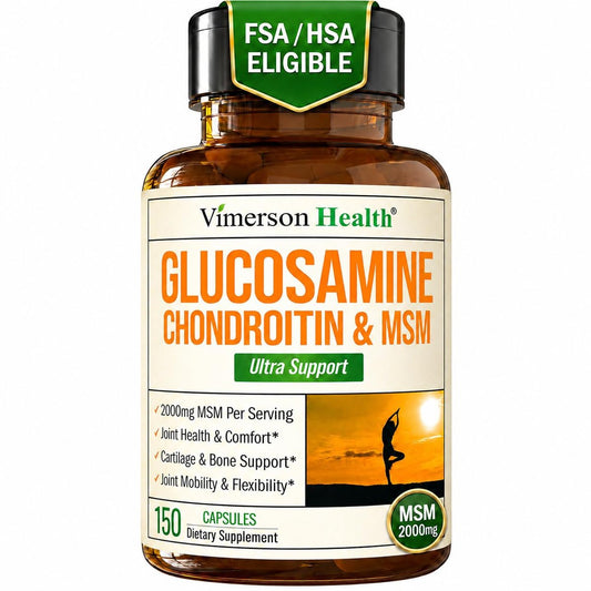 Glucosamin Chondroitin MSM – 3-in-1 Gelenknahrung für Frauen und Männer mit Glucosaminsulfat 1500mg, Chondroitinsulfat 1200mg & starkem 2000mg MSM für Knorpel- und Gelenkunterstützung – 150 Kapseln