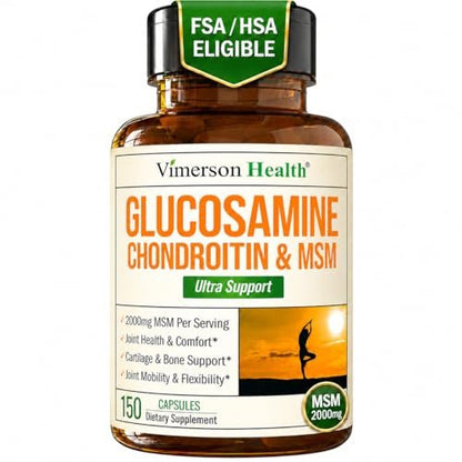Glucosamin Chondroitin MSM – 3-in-1 Gelenknahrung für Frauen und Männer mit Glucosaminsulfat 1500mg, Chondroitinsulfat 1200mg & starkem 2000mg MSM für Knorpel- und Gelenkunterstützung – 150 Kapseln