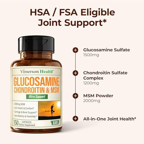 Glucosamin Chondroitin MSM – 3-in-1 Gelenknahrung für Frauen und Männer mit Glucosaminsulfat 1500mg, Chondroitinsulfat 1200mg & starkem 2000mg MSM für Knorpel- und Gelenkunterstützung – 150 Kapseln