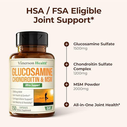Glucosamin Chondroitin MSM – 3-in-1 Gelenknahrung für Frauen und Männer mit Glucosaminsulfat 1500mg, Chondroitinsulfat 1200mg & starkem 2000mg MSM für Knorpel- und Gelenkunterstützung – 150 Kapseln