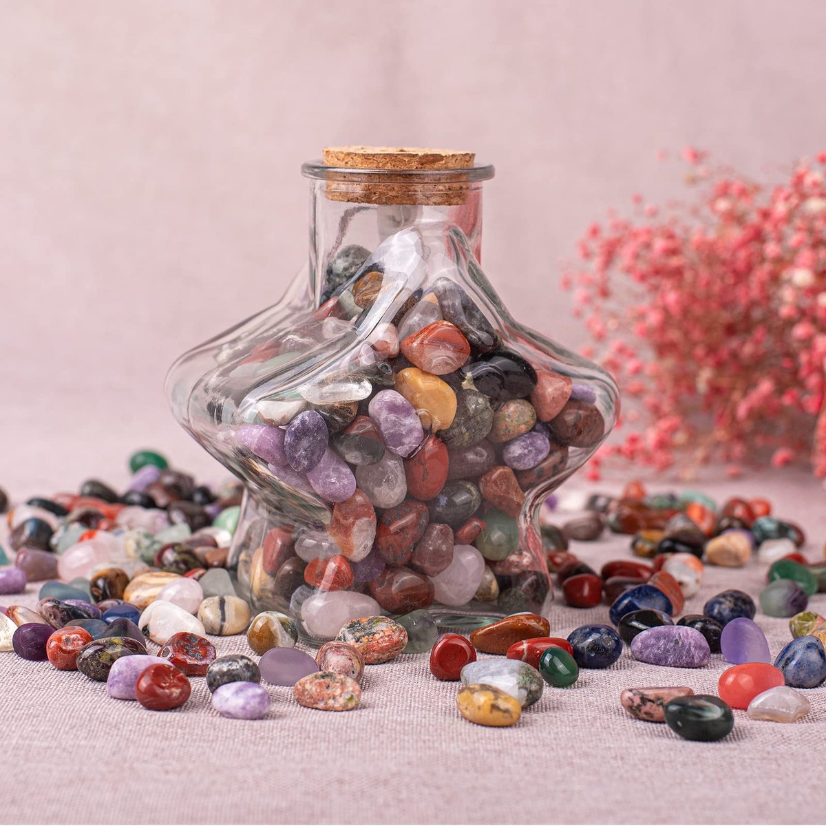 SigMntun Polierte bunte Heilsteine-Set, 72 Stück 0,5 Zoll Trommelsteine, Bulk dekorative hübsche Steine Sammlung für Meditation, Reiki, Erdung, Vasenfüller, Mancala-Steine und Basteln