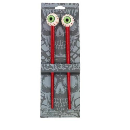 kreepsville 666 Gruseliges grünes Augapfel-Haarstäbchen – skurriles Accessoire in Rot