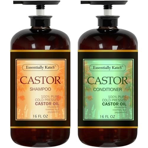 Rizinusöl Shampoo & Conditioner Set 16 Fl Oz – Rosmarin Minze – Kühlende, erfrischende Kopfhautpflege & Haarstärkungsformel