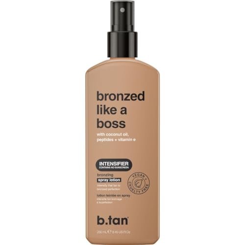 b.tan Sonnenbräunungslotion Spray | Bronzed Like a Boss – Bräunungsbeschleuniger für draußen, ohne SPF, mit Kokosöl, Peptiden & Vitamin E, 250 ml