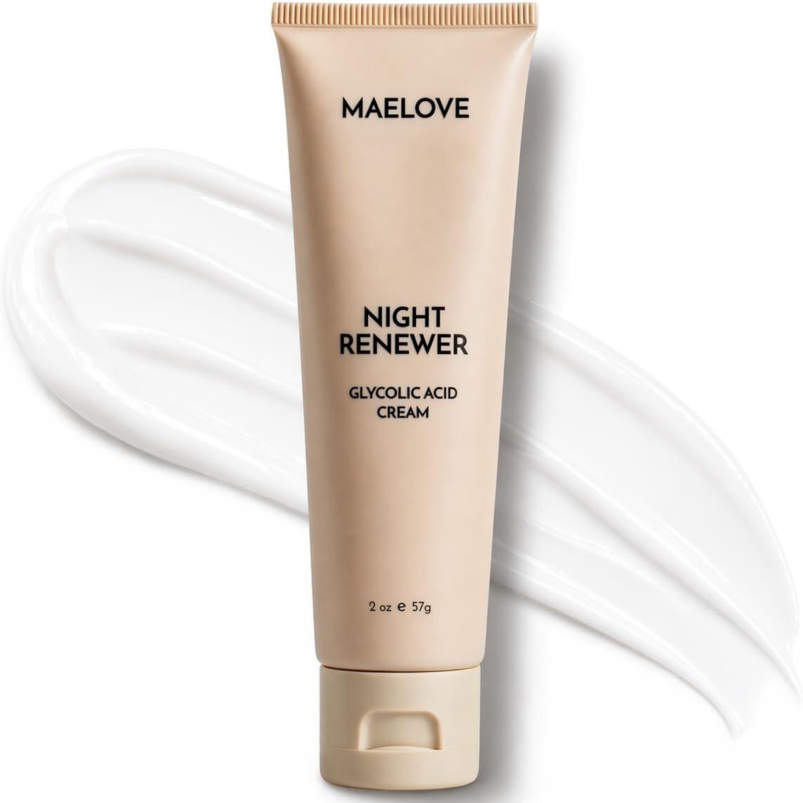MAELOVE Night Renewer Nachtcreme mit 2-in-1 Glykolsäure-Behandlung, Duftneutral, Für empfindliche Haut