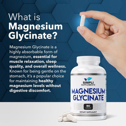 Magnesiumglycinat 400mg pro Portion – Hohe Bioverfügbarkeit – Sanft zum Magen – Unterstützt Schlaf, Entspannung, Muskeln, Knochen & Immunsystem – Nicht-GVO, Vegan, 180 Kapseln