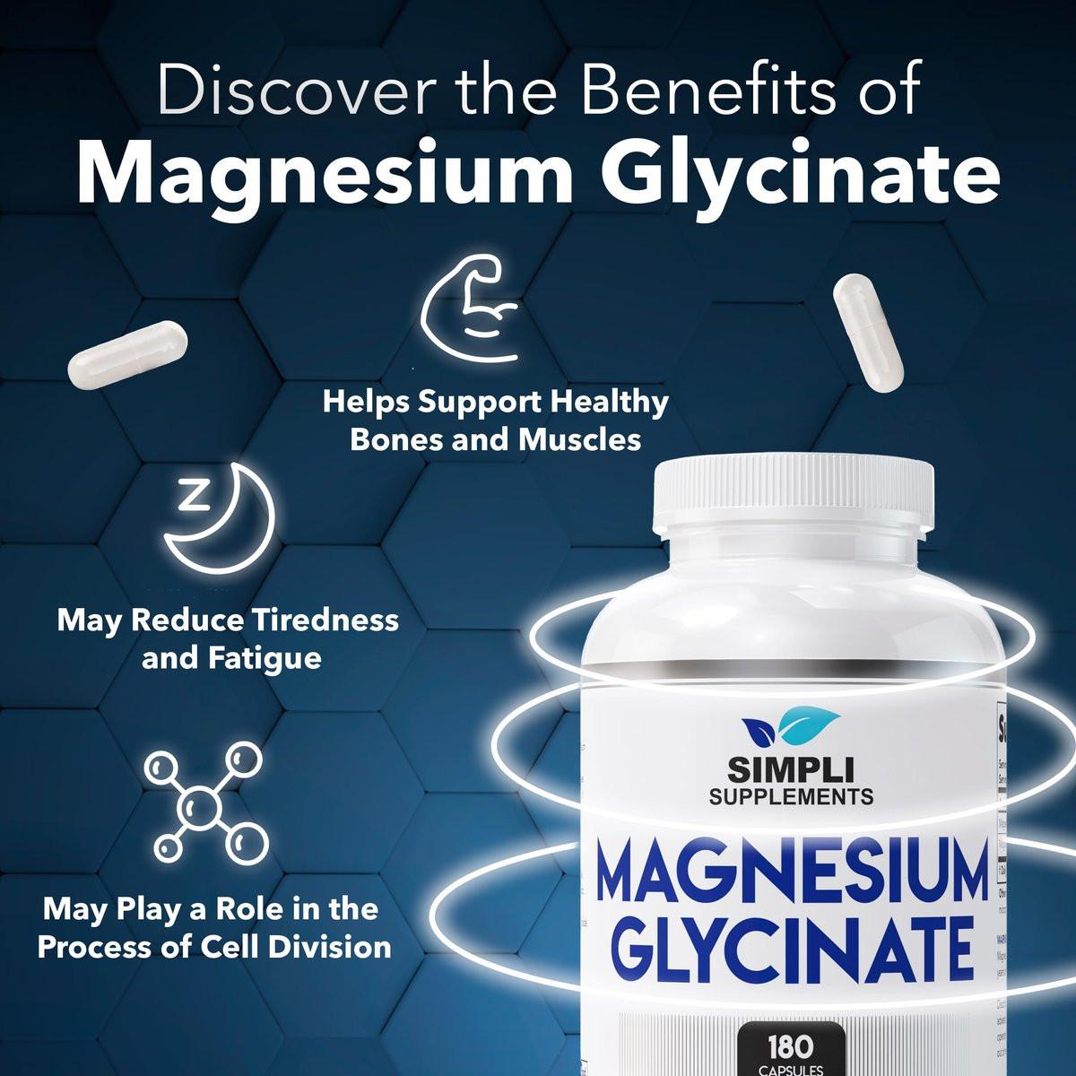 Magnesiumglycinat 400mg pro Portion – Hohe Bioverfügbarkeit – Sanft zum Magen – Unterstützt Schlaf, Entspannung, Muskeln, Knochen & Immunsystem – Nicht-GVO, Vegan, 180 Kapseln