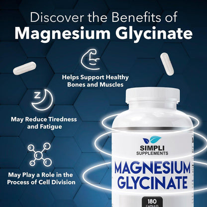 Magnesiumglycinat 400mg pro Portion – Hohe Bioverfügbarkeit – Sanft zum Magen – Unterstützt Schlaf, Entspannung, Muskeln, Knochen & Immunsystem – Nicht-GVO, Vegan, 180 Kapseln
