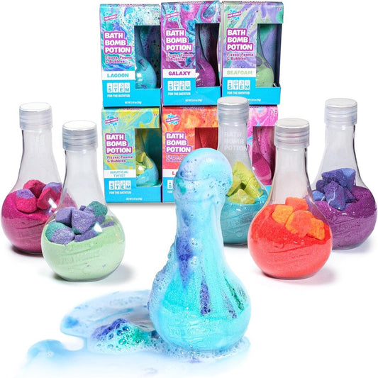 Tub Works® Kids Bath Bomb Potion™ Badebomben für Kinder, 6er-Pack Vielfalt | Nicht giftig | Zischt, schäumt und sprudelt mit Farbexplosion | Interaktive Badebomben | lustige Wissenschaft Badewannenspielzeuge für Kleinkinder