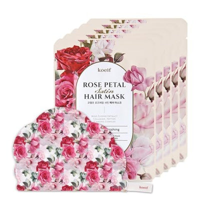 Koelf Rose Petal Satin Haarmaske – Intensiv pflegende & reparierende Kappenmaske für seidiges, feuchtigkeitsspendendes Haar, stärkt die Kopfhaut, Rosenessenz-Behandlung (5 Stück)