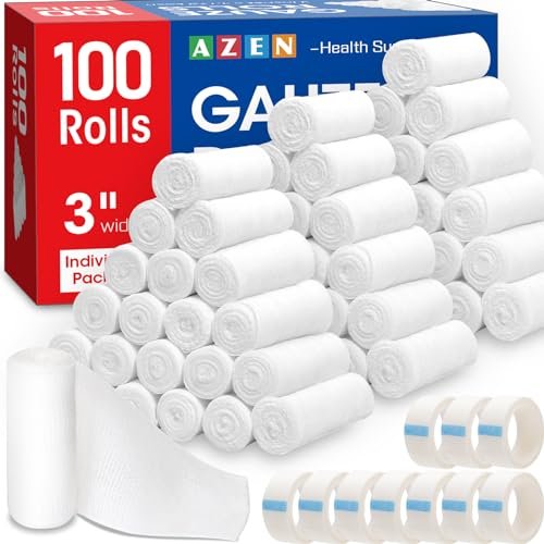 AZEN 100er-Pack Mullbinden, 7,6 cm x 3,7 m, Erste-Hilfe-Verbandsmaterial & Premium-Medizinbedarf, Verbandswatte