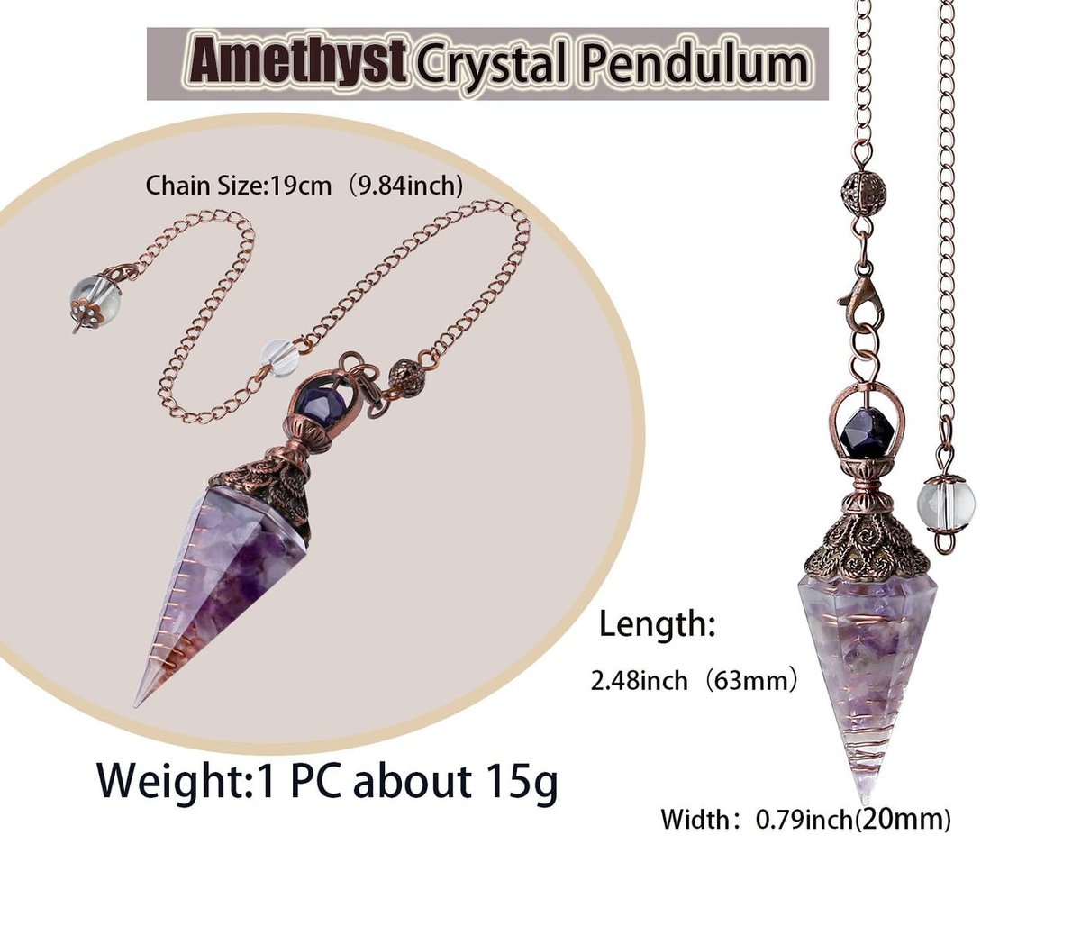 DUQGUHO Amethyst Kristall Pendel – Heilender Quarz Pendel für spirituelle Energiearbeit, Wahrsagerei und Pendeln – 1 Stück