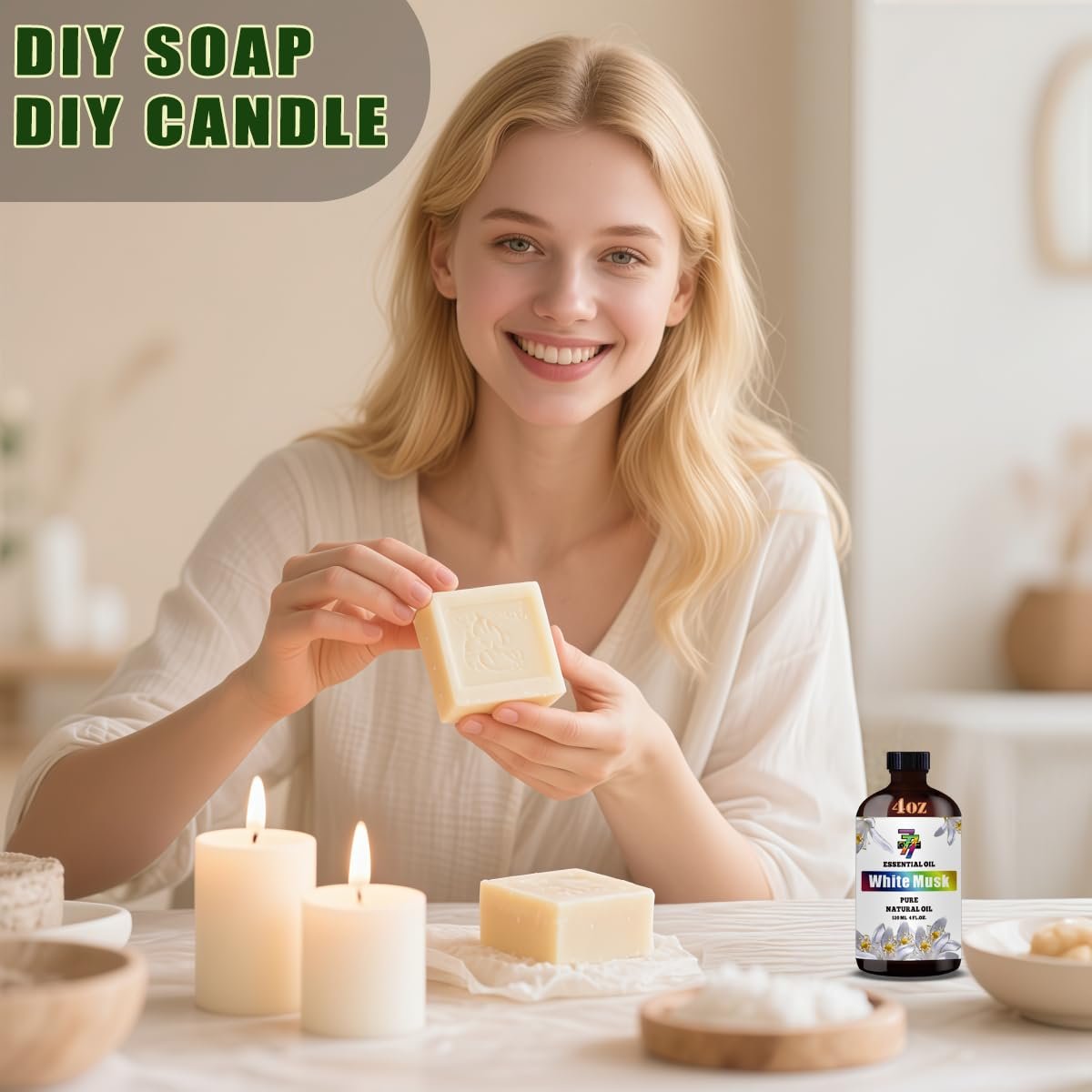 Weißer Moschus Ätherisches Öl – Sauberes Moschusöl für Diffuser, Luftbefeuchter, DIY Kerzen, Seife, Schlafzimmer, Büro, Yoga, Geschenk – 120 ml – GV77ZF