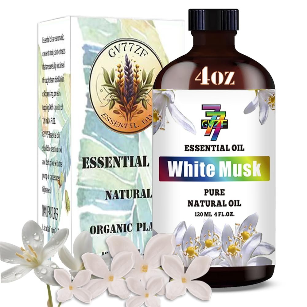 Weißer Moschus Ätherisches Öl – Sauberes Moschusöl für Diffuser, Luftbefeuchter, DIY Kerzen, Seife, Schlafzimmer, Büro, Yoga, Geschenk – 120 ml – GV77ZF