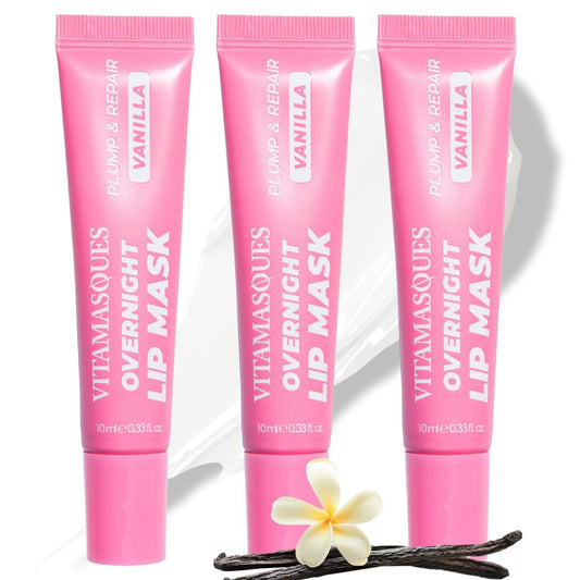 Vitamasques Overnight Lip Mask - Hydrierende Vanille-Lippenbalsam-Feuchtigkeitscreme mit Vitaminen & natürlichem Öl - Hydratisiert, pflegt & polstert die Lippenpartie - Koreanische Hautpflege-Lippenpflegeprodukte (3er-Pack)