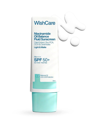 WishCare 5% Niacinamid Öl-Balance Fluid Sonnenschutz SPF 50 PA++++ - Leichter, matter Sonnenschutz für fettige Haut & ohne weißen Schimmer 50g
