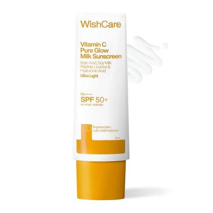WishCare Vitamin C Sonnenschutz SPF 50 PA++++ | Pure Glow Milk | Ölfrei | Ohne weißen Schimmer | 50g