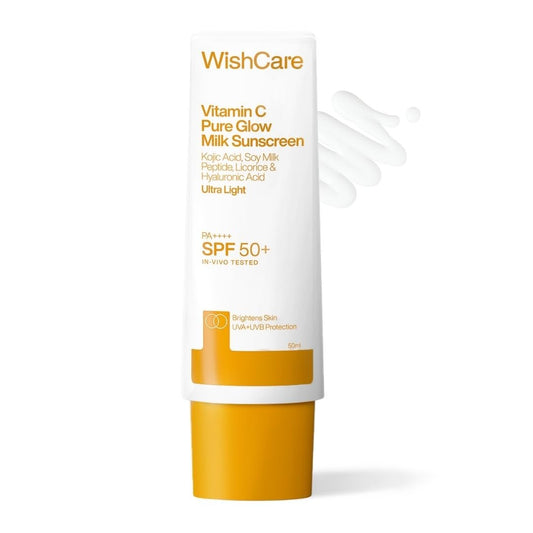 WishCare Vitamin C Sonnenschutz SPF 50 PA++++ | Pure Glow Milk | Ölfrei | Ohne weißen Schimmer | 50g