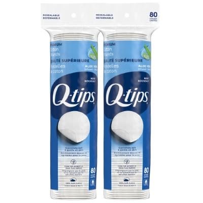 Q-tips Beauty Premium Cotton Rounds 80 Stück 2er-Pack – Hypoallergene Make-up-Entferner-Pads, Beauty & Pflege-Essentials