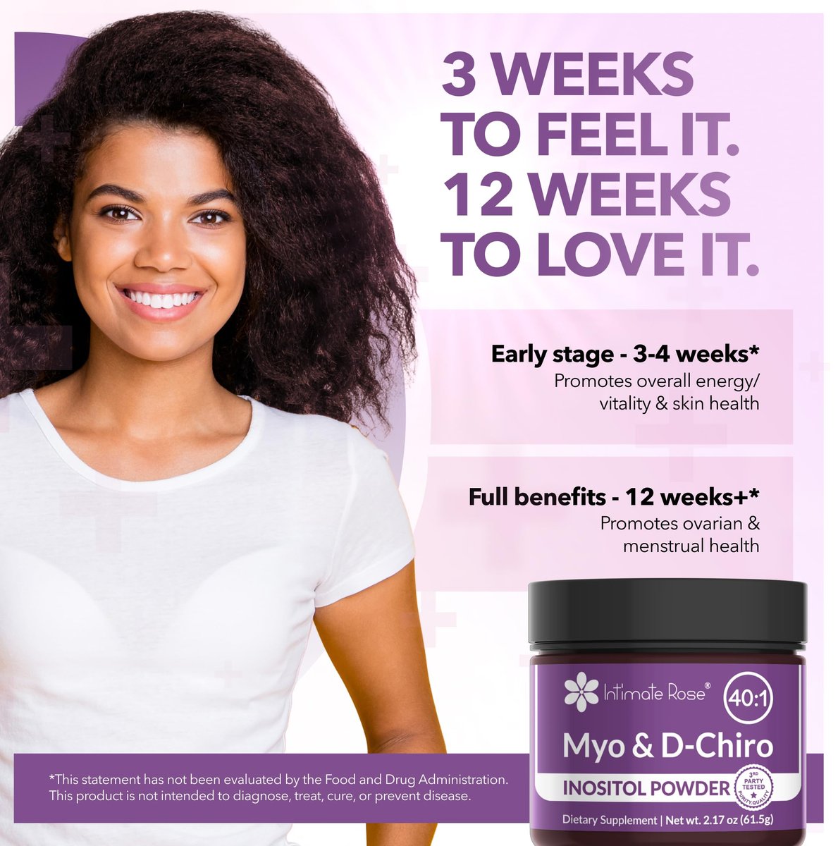 Intimate Rose Inositol Supplement für Frauen Pulver - Myo-Inositol & D-Chiro Inositol Pulver - Hormonelle Balance & Unterstützung der Eierstockfunktion - Ideales 40:1 Verhältnis - Hergestellt in USA