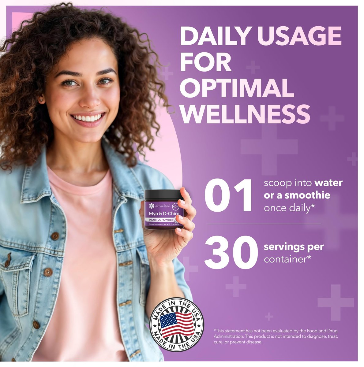 Intimate Rose Inositol Supplement für Frauen Pulver - Myo-Inositol & D-Chiro Inositol Pulver - Hormonelle Balance & Unterstützung der Eierstockfunktion - Ideales 40:1 Verhältnis - Hergestellt in USA