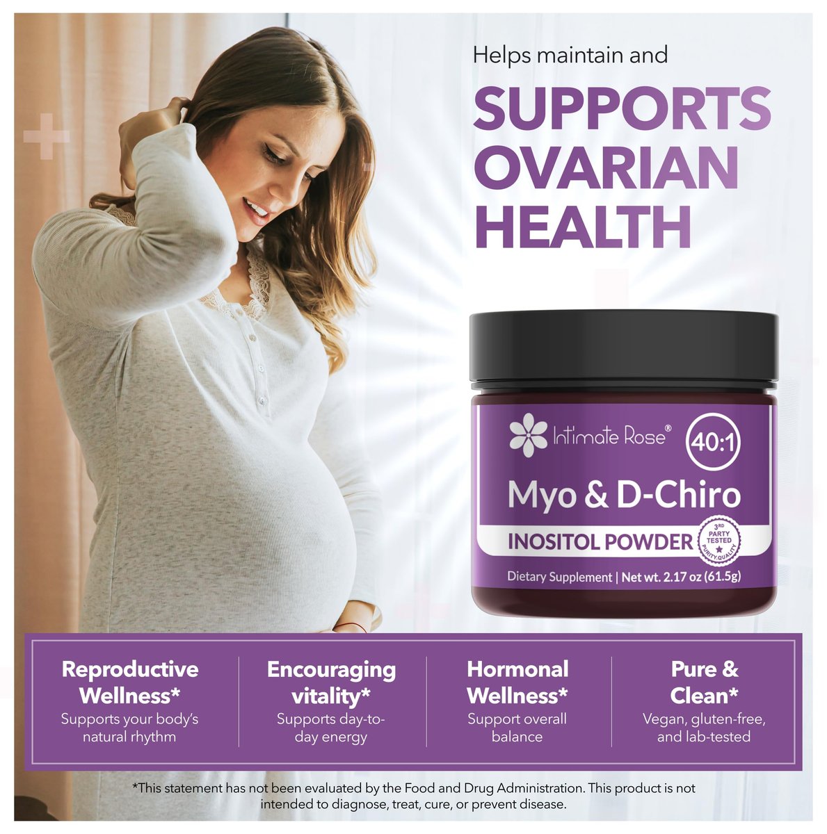 Intimate Rose Inositol Supplement für Frauen Pulver - Myo-Inositol & D-Chiro Inositol Pulver - Hormonelle Balance & Unterstützung der Eierstockfunktion - Ideales 40:1 Verhältnis - Hergestellt in USA