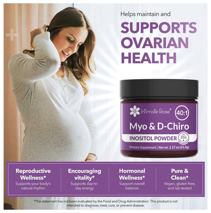 Intimate Rose Inositol Supplement für Frauen Pulver - Myo-Inositol & D-Chiro Inositol Pulver - Hormonelle Balance & Unterstützung der Eierstockfunktion - Ideales 40:1 Verhältnis - Hergestellt in USA