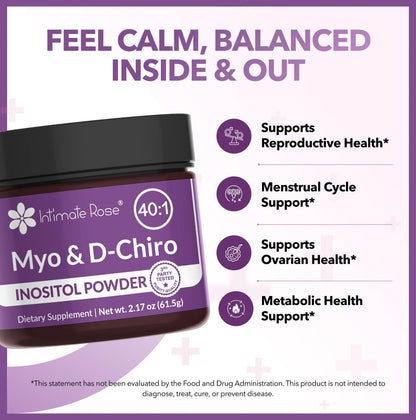Intimate Rose Inositol Supplement für Frauen Pulver - Myo-Inositol & D-Chiro Inositol Pulver - Hormonelle Balance & Unterstützung der Eierstockfunktion - Ideales 40:1 Verhältnis - Hergestellt in USA