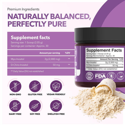 Intimate Rose Inositol Supplement für Frauen Pulver - Myo-Inositol & D-Chiro Inositol Pulver - Hormonelle Balance & Unterstützung der Eierstockfunktion - Ideales 40:1 Verhältnis - Hergestellt in USA
