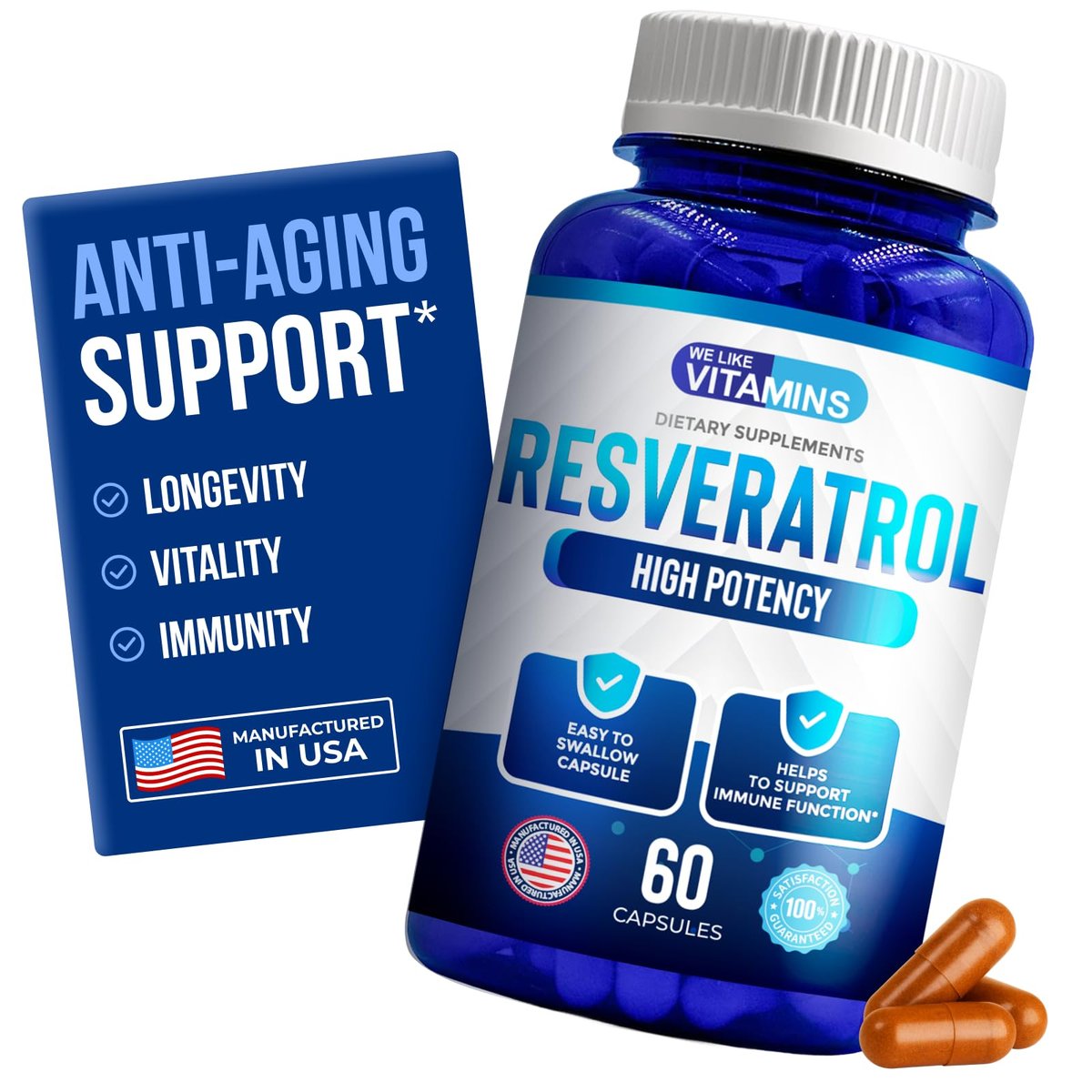 We Like Vitamins Resveratrol 1000mg pro Portion - 60 Kapseln - Natürliches Resveratrol Präparat zur Unterstützung des Immunsystems