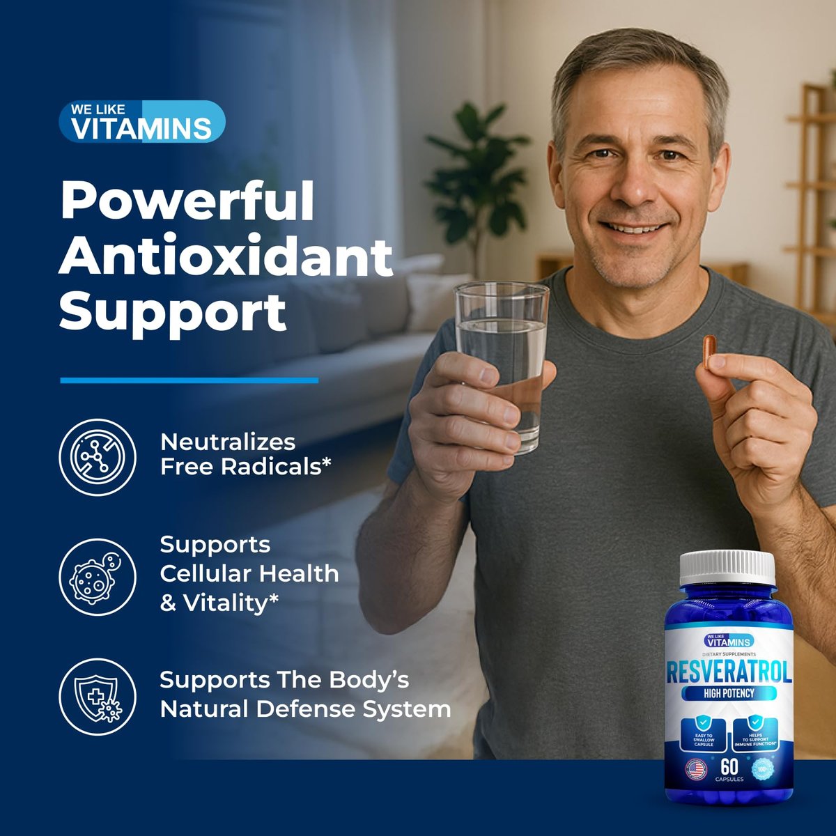 We Like Vitamins Resveratrol 1000mg pro Portion - 60 Kapseln - Natürliches Resveratrol Präparat zur Unterstützung des Immunsystems