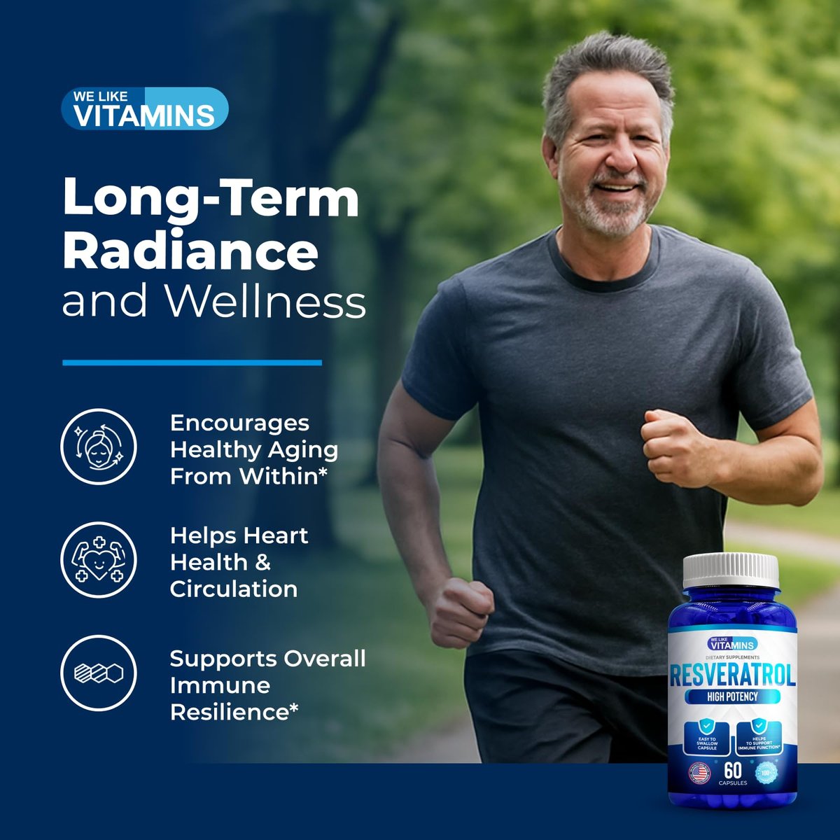 We Like Vitamins Resveratrol 1000mg pro Portion - 60 Kapseln - Natürliches Resveratrol Präparat zur Unterstützung des Immunsystems
