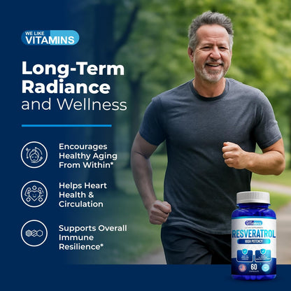We Like Vitamins Resveratrol 1000mg pro Portion - 60 Kapseln - Natürliches Resveratrol Präparat zur Unterstützung des Immunsystems
