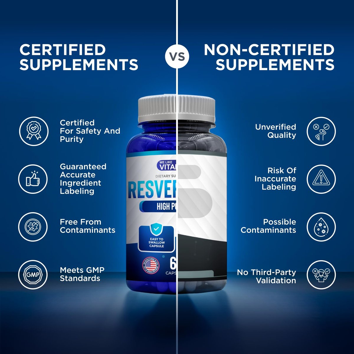 We Like Vitamins Resveratrol 1000mg pro Portion - 60 Kapseln - Natürliches Resveratrol Präparat zur Unterstützung des Immunsystems