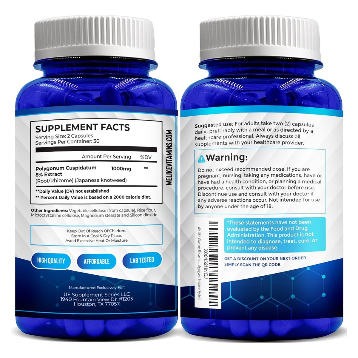 We Like Vitamins Resveratrol 1000mg pro Portion - 60 Kapseln - Natürliches Resveratrol Präparat zur Unterstützung des Immunsystems