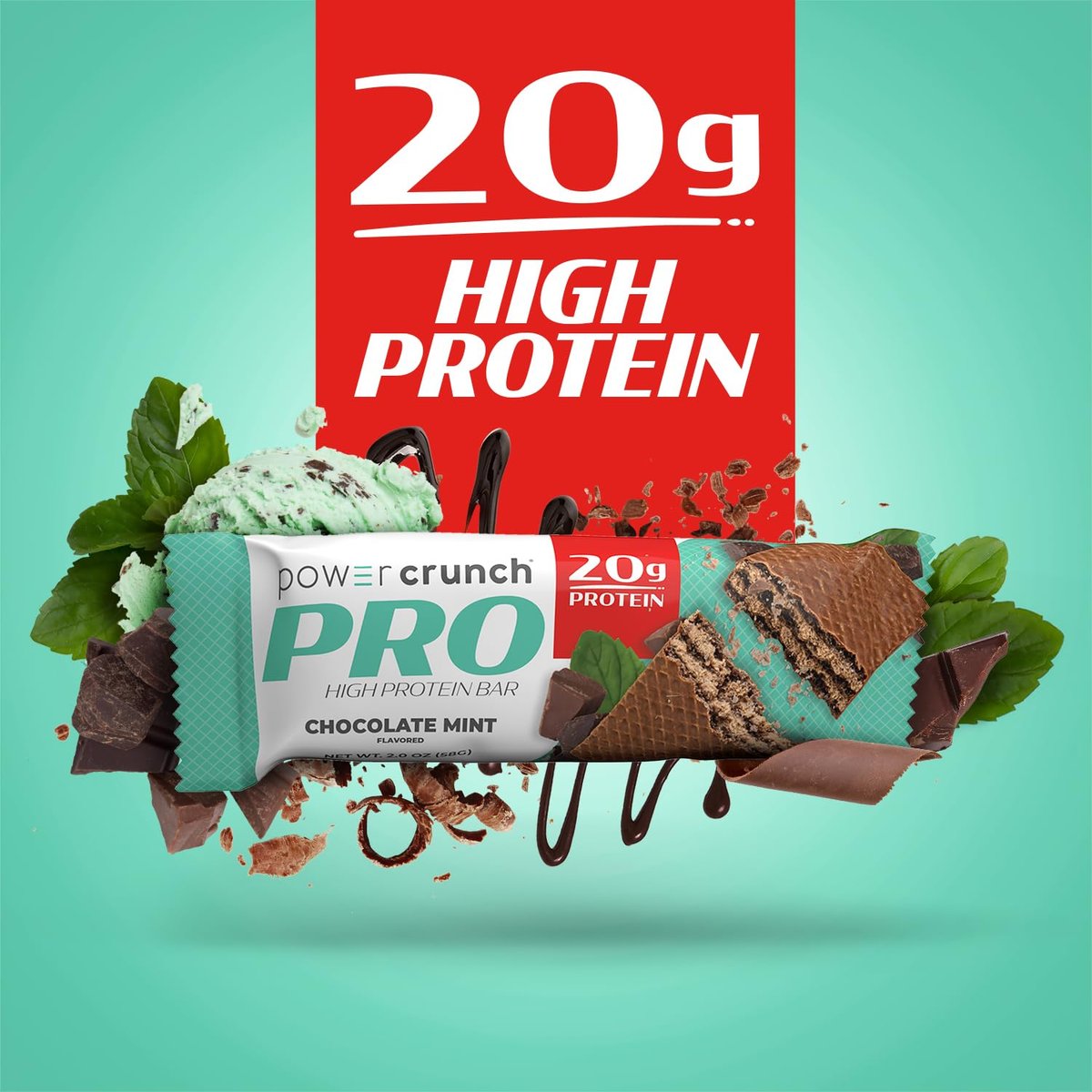 Power Crunch PRO Protein-Waffelriegel – High Protein Snack mit köstlichem Geschmack, Schokolade-Minze, 2,0 Unzen (4er-Pack)