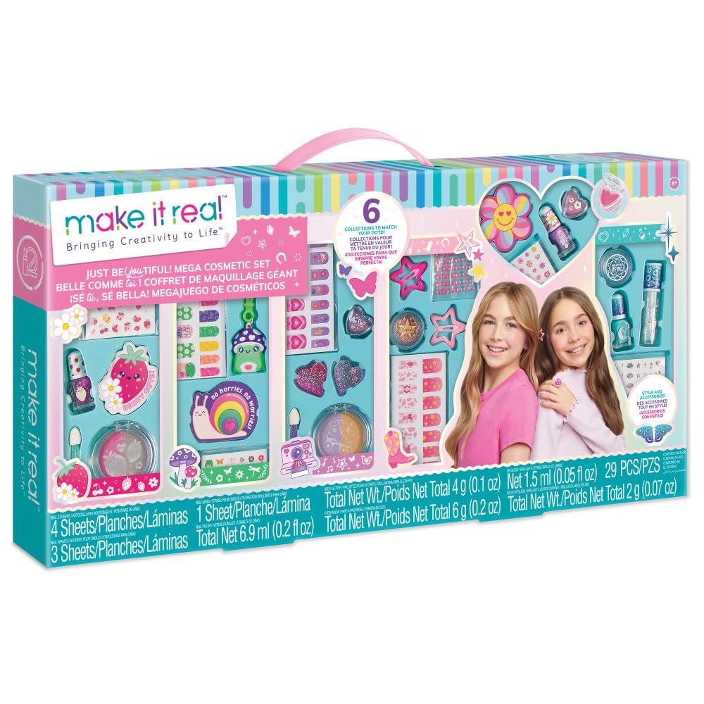 Make It Real: Just BeYouTiful! Mega Kosmetikset - 29-teilig, 6 Kollektionen, Nagelzubehör, Body Glitter, Lidschatten, Lipgloss - für Mädchen & Kinder ab 8 Jahren