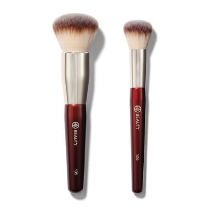 BK BEAUTY - Großer Pinsel & Runder Foundation-Pinsel (2er-Set) - Professionelles Make-up-Pinselset für flüssige oder cremige Foundations, Puder & Rouge | Premium-Gesichtspinsel für makellosen Auftrag