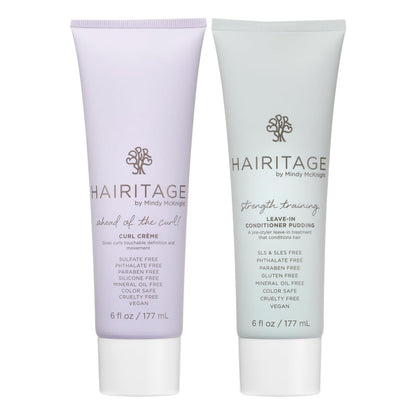 Hairitage Curl Cream + Leave-in Conditioner Bundle – Jojobaöl Lockencreme für Lockiges Haar – Leave-in Conditioner mit Kokosöl und Sheabutter – Feuchtigkeitsspendend + Pflegend, Vegan + Tierversuchsfrei